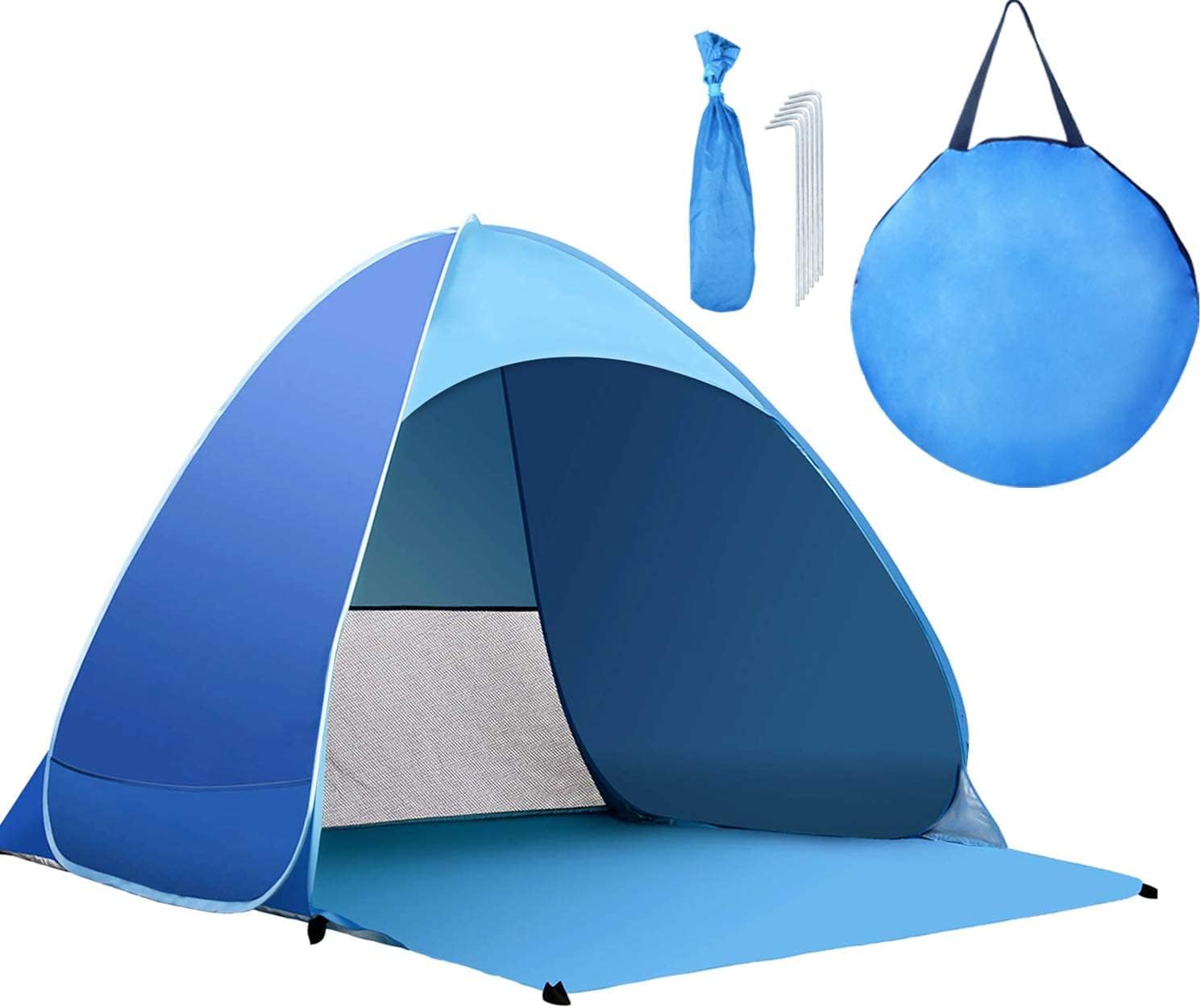 Pop Up Beach Tent –for 2-3 Person UPF 50+ UV Sun Protection Beach Shade Beach Tent Pop Up Sun Shelter with Carry Bag and Tent Stakes for Beach, Park, Camping (Large)