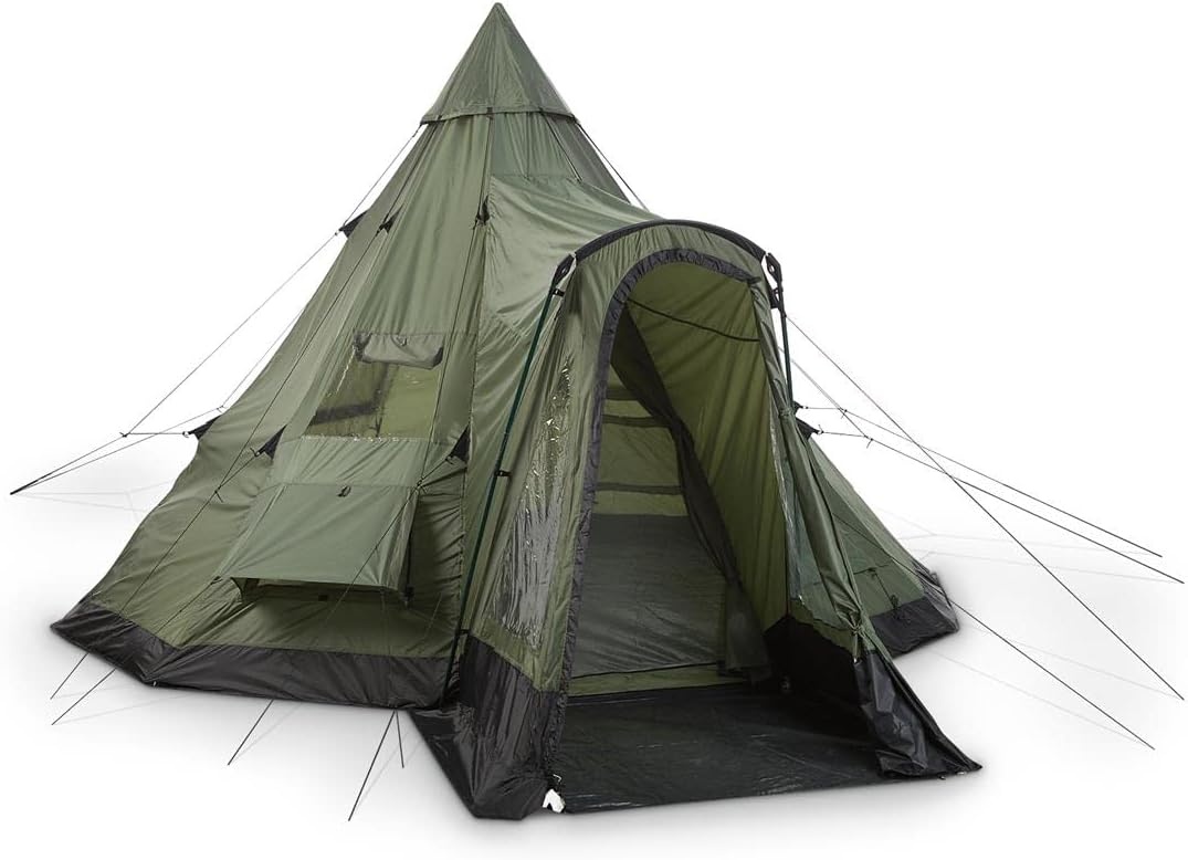 Deluxe Teepee Tent 14' x 14' for Adults Outdoor Camping 6-Person Instant Easy Set-Up Waterproof Shell 4-Season Family Tents for Backpacking, Hiking