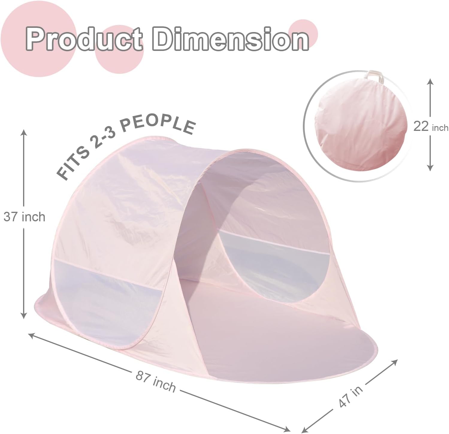 Pop Up Beach Tent, Portable Sun Shelter, Pink - Image 2