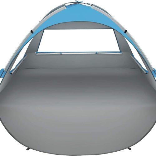 Beach Tent 2-3 Person Portable Sun Shade Shelter UV Protection, Extended Floor Ventilating Mesh Roll Up Windows Carrying Bag Stakes 6 Sand Pockets Fishing Hiking Camping,Blue