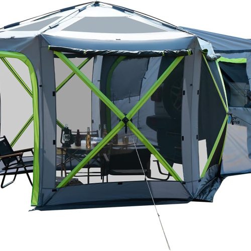 Dual-Use Pop up SUV Tents for Camping, 10 x10.5 Ft Big Space 2 Rooms Car Tent, SUV Tailgate Tent for Family Camping, 5 Sides Canopy, Portable Carry Bag, Gray Green
