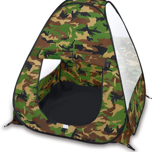 Military Pop Up Play Tent – Collapsible Army Indoor Outdoor Camouflage Playhouse Hunting Toy for Kids